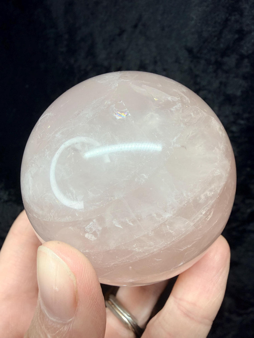Stunning Rose Quartz Sphere with Vibrant Rainbow Flashes