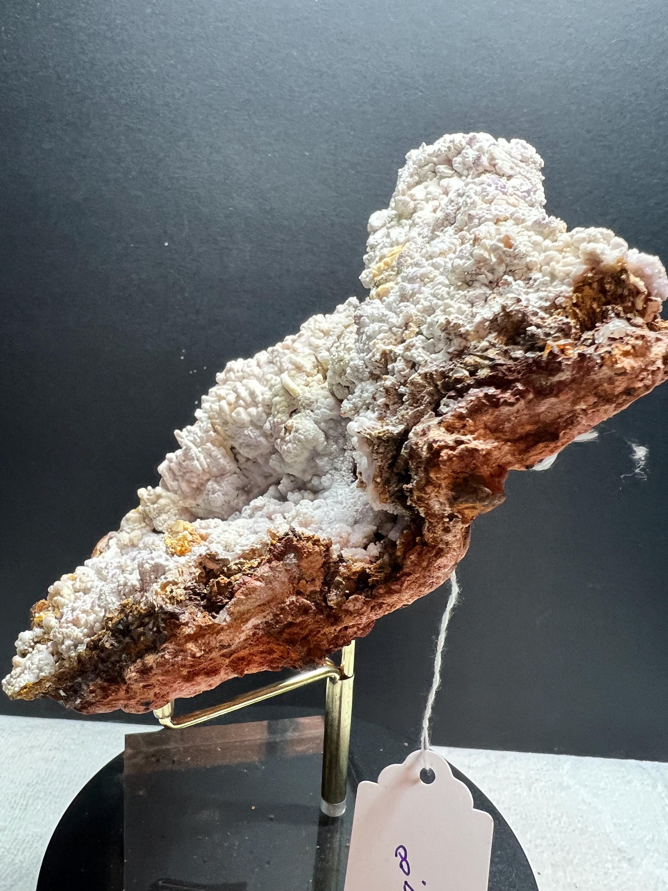 Araganite on Stalactite with purple Fluorite