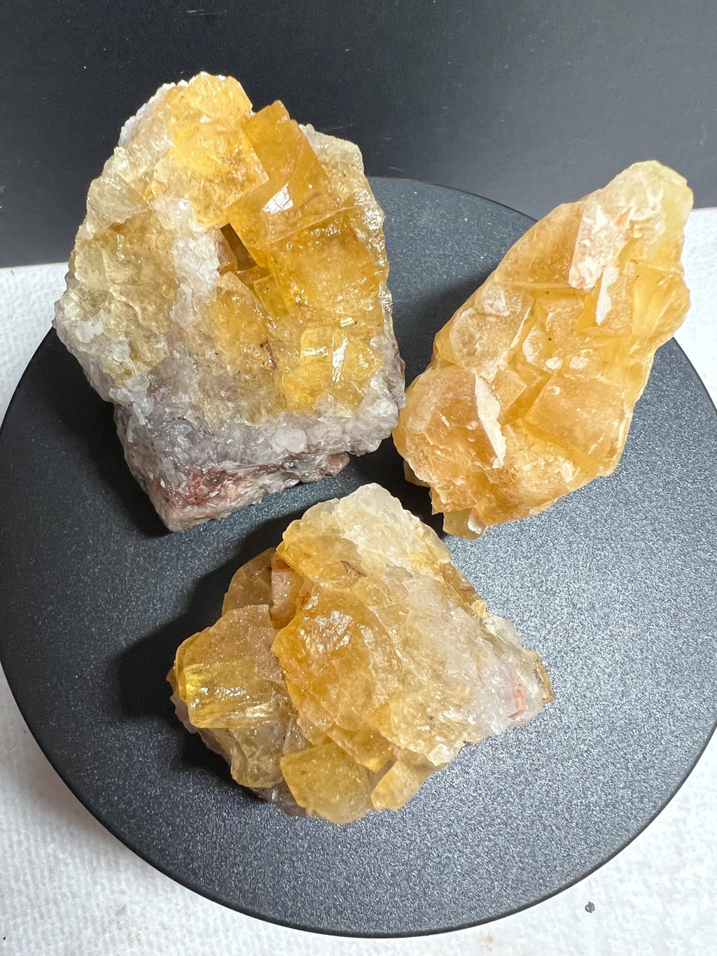 Three piece Yellow Cubic Fluorite lot.