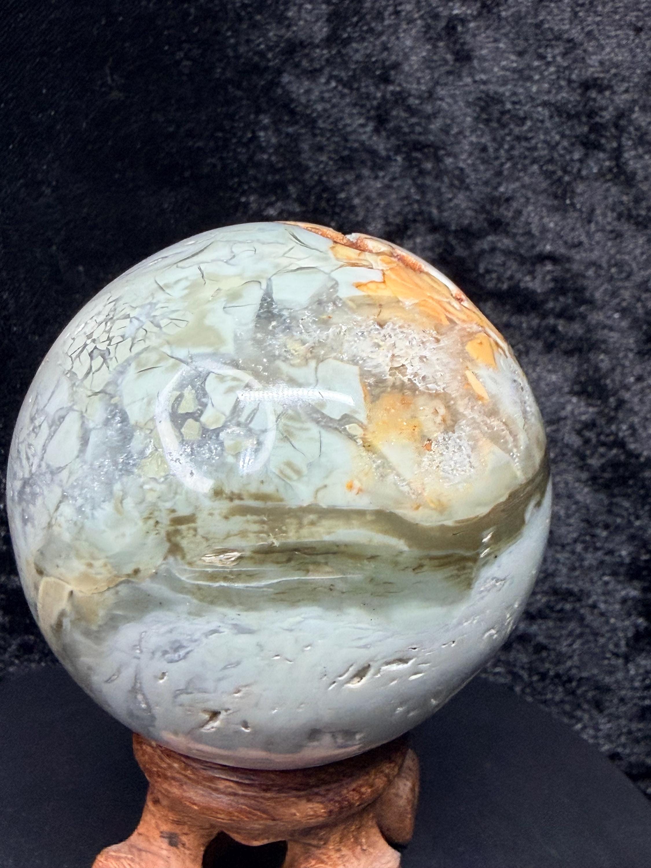 Madagascar Ocean Jasper Sphere with Sparkling Druzy Pocket