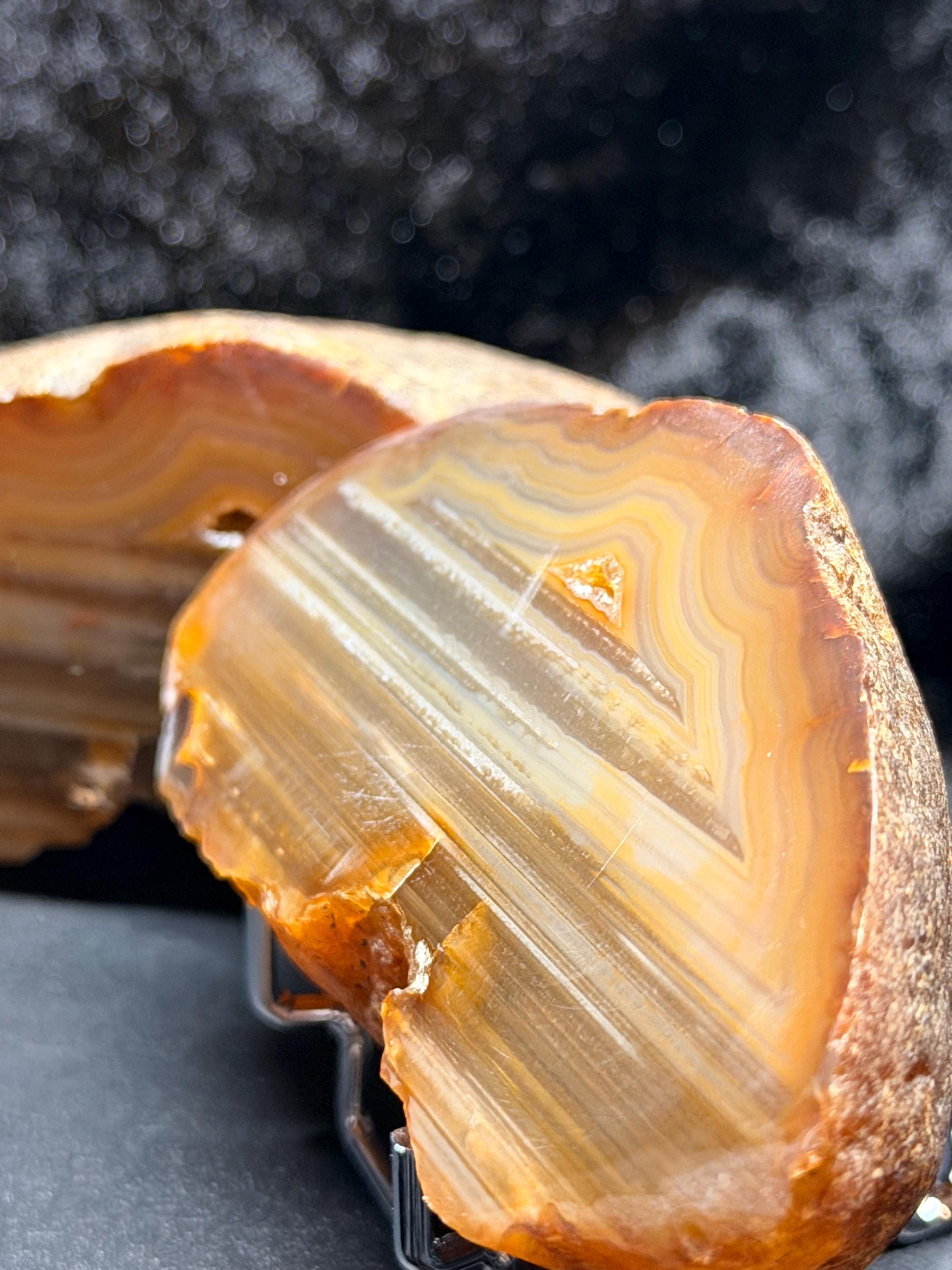 Polished Brazilian water level agate with crystal pocket