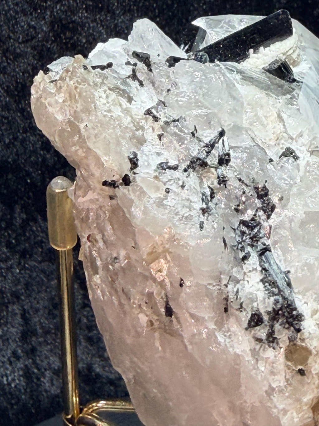 Blue and black tourmaline on quartz with calcite and Muscovite