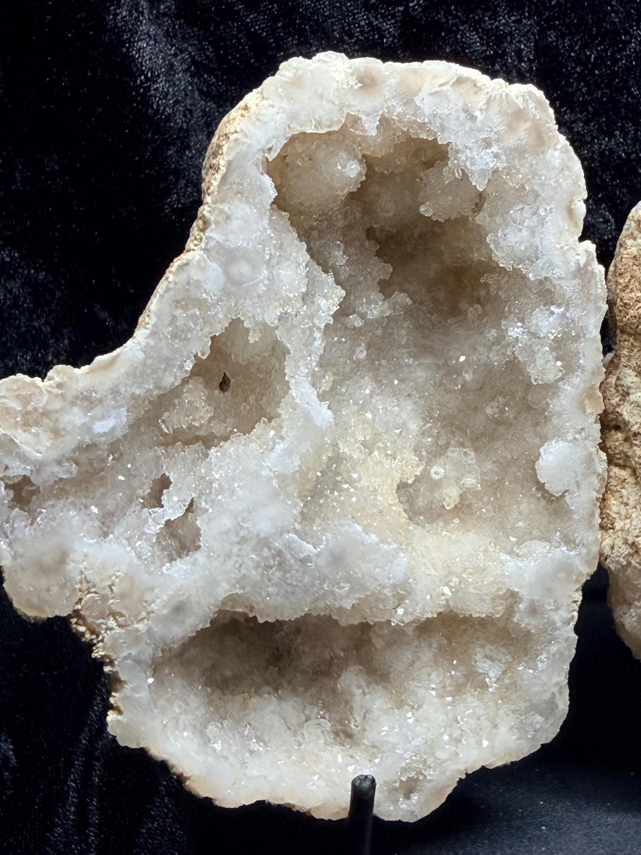 Polished Moroccan Sugar Quartz geode with calcite, matching halves