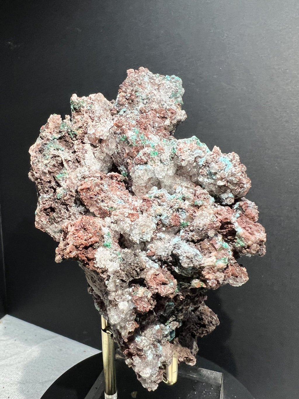 Aurichalcite with calcite and chrysacolla from Mexico.