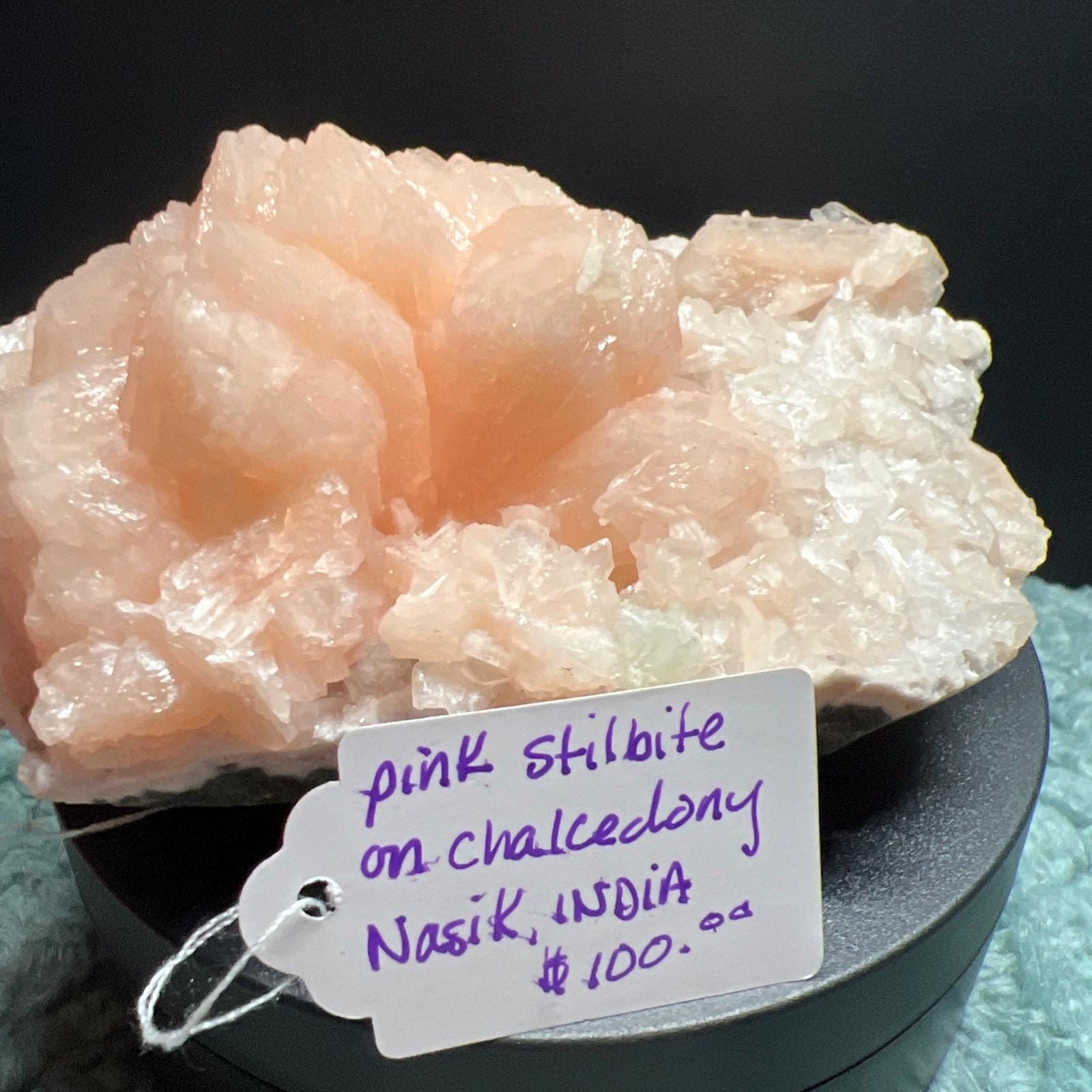 Pink Stilibite on chalcedony from India