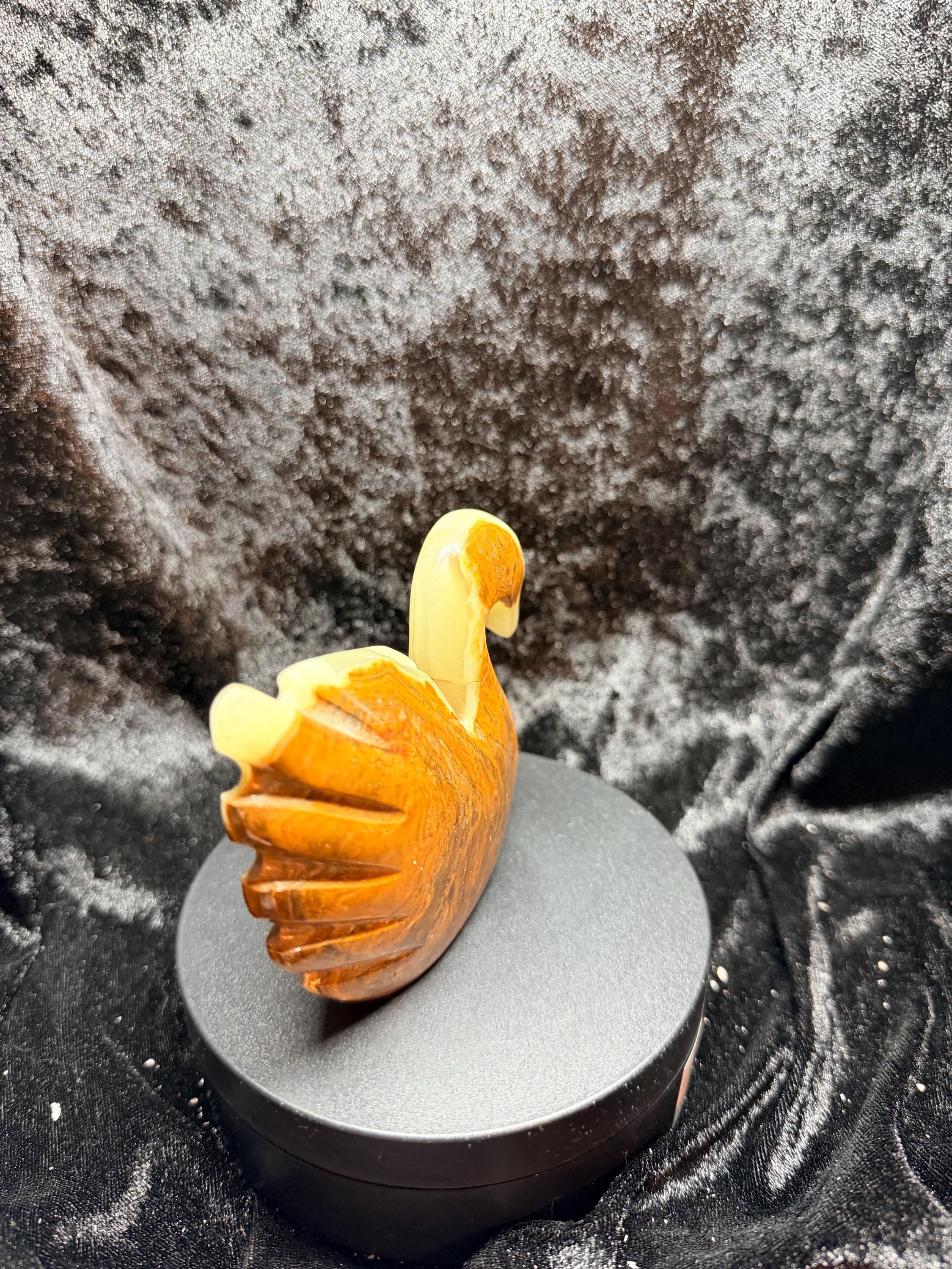 Carved swan, banded onyx/calcite