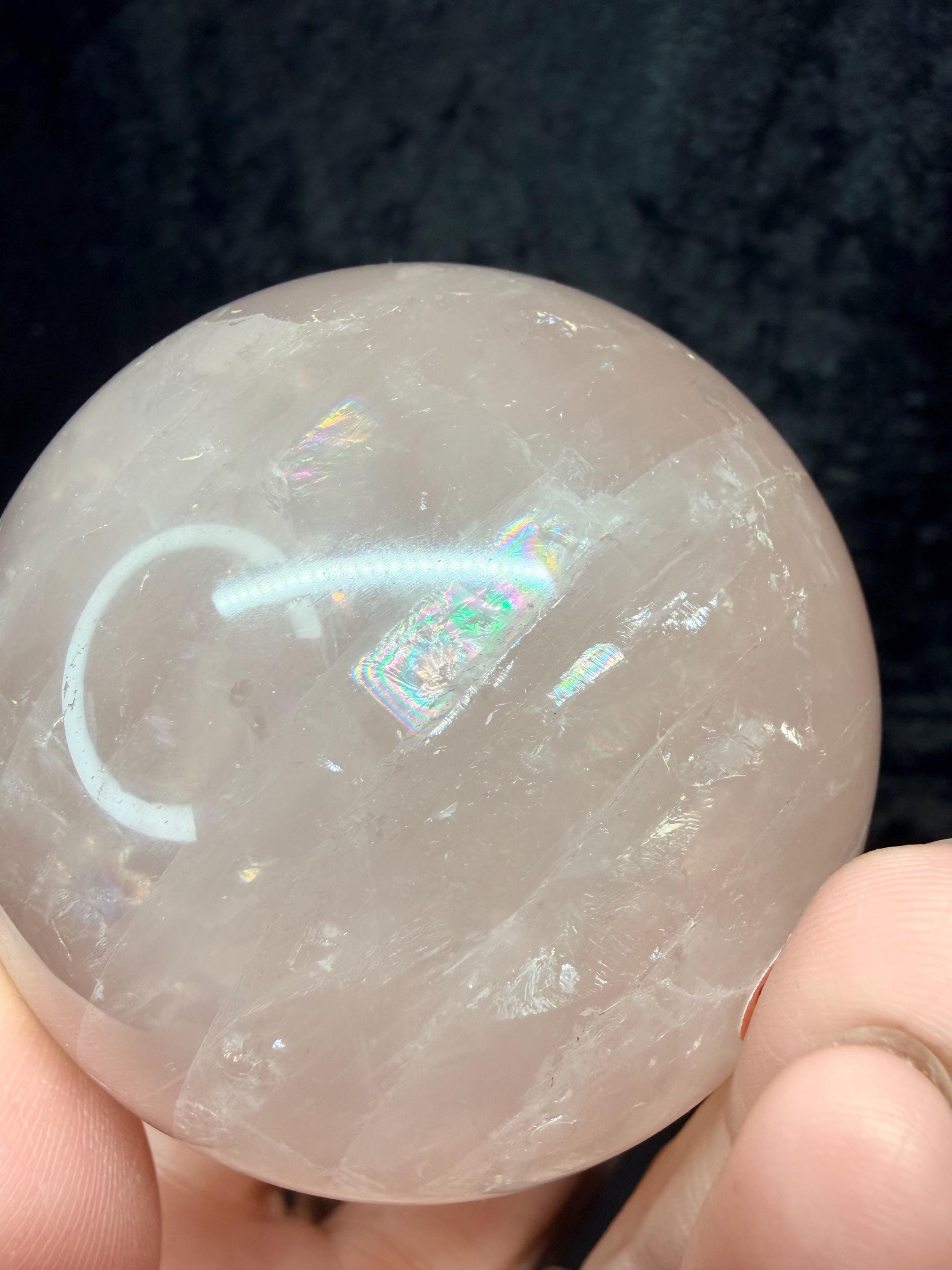 Stunning Rose Quartz Sphere with Vibrant Rainbow Flashes