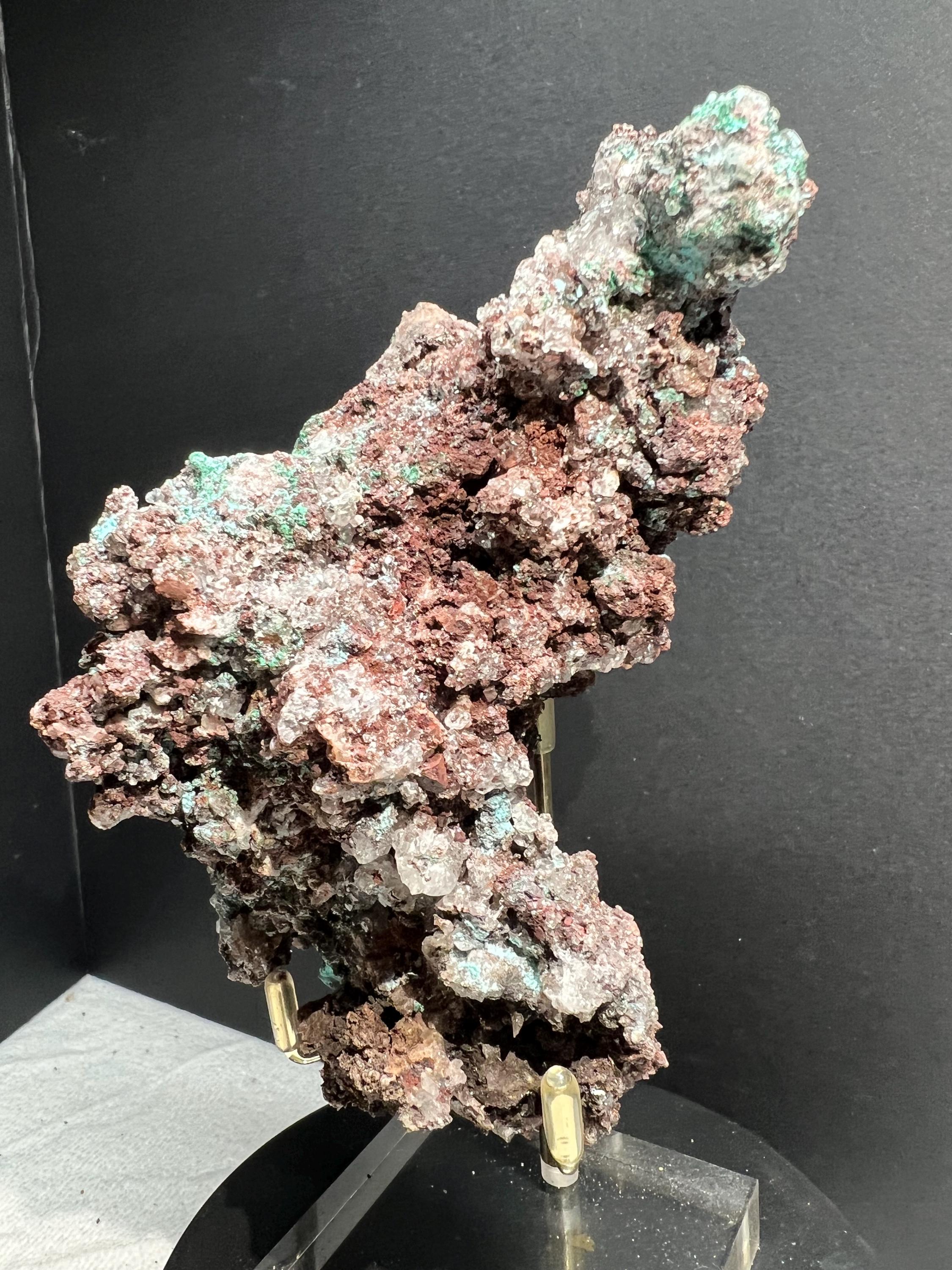 Aurichalcite with calcite and chrysacolla from Mexico.